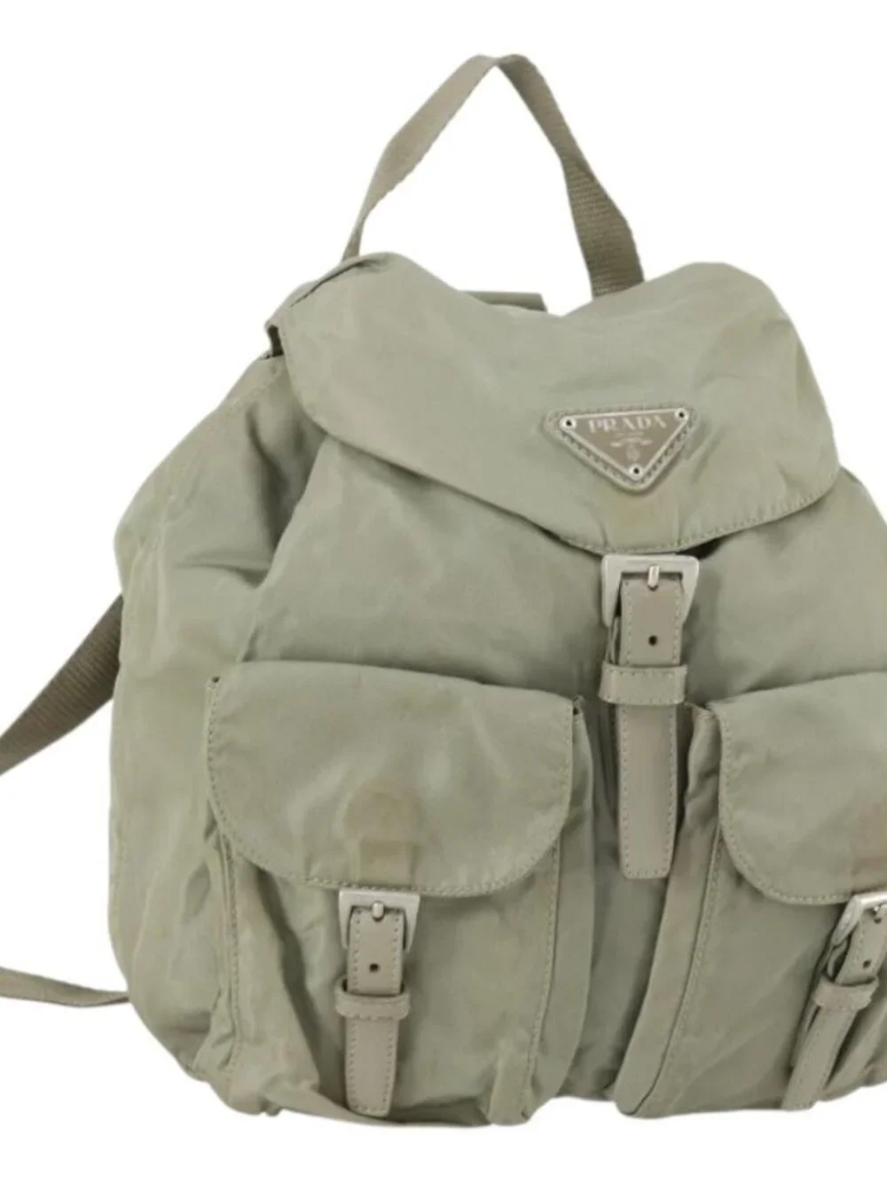 PRADA Backpack Nylon Beige Silver Auth 156861